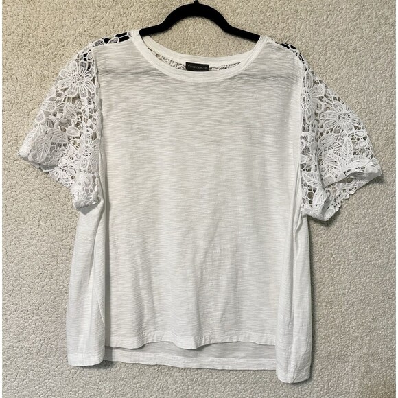 Vince Camuto White  Blouse with‎ Lace Sleeves XL Beachy - Picture 1 of 7